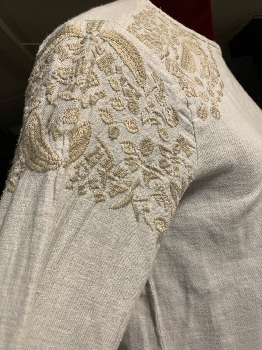 Zara Cream Embroidered Ruffle-Hem Long Sleeve Blouse - Picture 3 of 9